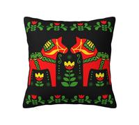 Anceky Swedish Dala or Horse Folk Art Throw Pillow Covers 20x20 with Zipper Throw Pillow Cases Double Sided Plush for Couch Living Room