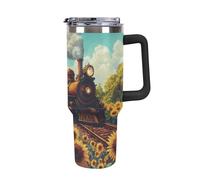 Anceky Train Sunflower 40 Oz Tumbler with Handle Travel Coffee Mug Large Capacity Cars Cup Black-Style