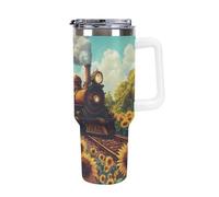 Anceky Train Sunflower 40 Oz Tumbler with Handle Travel Coffee Mug Large Capacity Cars Cup White-Style