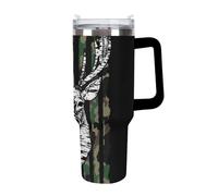 Anceky Travel Car Ice Cup Unisex Large Stainless Steel Vacuum Cup with Straw for Home Office Cool Deer Camo Camouflage American Flag Hunting Black