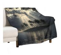 Anceky Tropical Ocean Flannel Throw Blanket, Warm Fleece Soft Cozy Sky Cloud Green Coconut Tree Plant Blanket for Couch Sofa Bed, 30x40 Inch