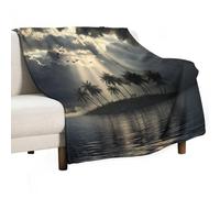 Anceky Tropical Ocean Flannel Throw Blanket, Warm Fleece Soft Cozy Sky Cloud Green Coconut Tree Plant Blanket for Couch Sofa Bed, 40x50 Inch