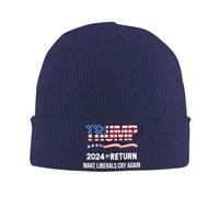 Anceky Trump 2024 The Return Make Liberals Cry Again American Flag Trump Lovers Gifts Beanie Hat Adult Knit Hat Skull Cap Navy Blue