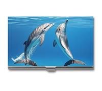 Anceky Two Dolphins Business Card Holder Slim Name Multi Wallet Credit Card ID Case for Men Women