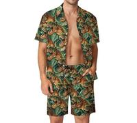 Anceky Tyrannosaurus-Rex Print Men's Button-Up Shirt Hawaiian Shirt Party Beach Shorts