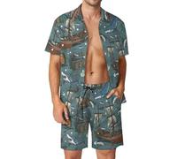 Anceky Tyrannosaurus-Rex Print Men's Button-Up Shirt Hawaiian Shirt Party Beach Shorts