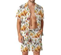 Anceky Tyrannosaurus-Rex Print Men's Button-Up Shirt Hawaiian Shirt Party Beach Shorts