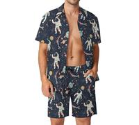Anceky Tyrannosaurus-Rex Print Men's Button-Up Shirt Hawaiian Shirt Party Beach Shorts