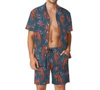 Anceky Tyrannosaurus-Rex Print Men's Button-Up Shirt Hawaiian Shirt Party Beach Shorts