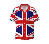 Anceky UK Flag Printing Men's Beach Shirt Short Sleeves with Button Summer Cuban Shirt Hawaiian Shirt for Vacation