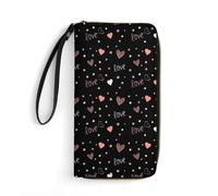 Anceky Unisex PU Leather Wallet, Strap Design for Men Women, Portable Card Holder, Travel Ready, Pink Heart Love