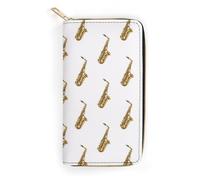 Anceky Unisex Smooth Zipper Leather Wallet Saxophone Musical Instruments, Multi Layer Inner Pockets, Portable Lightweight Purse for Outdoor & Travel Use