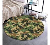 Anceky Universal Round Flannel Mat Non Slip Bottom Carpet, 24 in | Decorative, Army Military Camouflage Vietnam Tiger Stripe Camo, Printed, Comfortable Pad, for Bedroom Living Room
