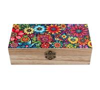 Anceky Vibrant Floral Wooden Storage Box with Hinged Lock,Decorative Handmade Keepsake Jewelry Chest, Elegant Retro Decor Boxes, Compact Organizer Box for Home, Wedding,