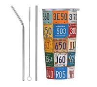 Anceky Vintage Old License Plate Grid 20 Oz Stainless Steel Travel Mug Vacuum Insulated Tumbler Coffee Mugs for Car Office Gym