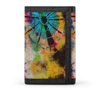 Anceky Vintage Old Tie Dye Pink Yellow Blue Black Colorful Retro Style Trifold Wallet, Stylish Purse with Keychain, Credit Pass Case Card-Holder for Crash Bills Receipts Women Men 5 x 3.3 x 0.2 Inch
