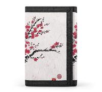 Anceky Vintage Oriental Cherry Tree Branch with Red Blossom Flowers Trifold Wallet, Stylish Purse with Keychain, Credit Pass Case Card-Holder for Crash Bills Receipts Women Men 5 x 3.3 x 0.2 Inch