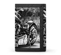 Anceky Vintage Retro Black Motorcycle with Vintage Old American Flag Trifold Wallet, Stylish Purse with Keychain, Credit Pass Case Card-Holder for Crash Bills Receipts Women Men 5 x 3.3 x 0.2 Inch