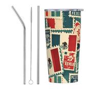 Anceky Vintage Stamp American Mexico Flag 20 Oz Stainless Steel Travel Mug Vacuum Insulated Tumbler Coffee Mugs for Car Office Gym