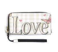 Anceky Vintage Words Love with Roses and Butterflies PU Leather Clutch Long Bifold Wallet, Coin Purse Credit Pass Case, Durable Card-Holder Money Storage for Women Men