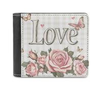 Anceky Vintage Words Love with Roses and Butterflies Soft PU Leather Bifold Wallet, Coin Purse Credit Pass Case, Durable Card-Holder Slim Billfold for Men Woman Money Storage
