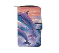 Anceky Wallet for Men Coin Purse Card Case Zipper Dolphins Art Printed Wallet Multi Credit Card Holder Purse for Men Women