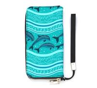 Anceky Wallet for Women Animal Dolphins Card Holder Clutch Stylish Leather Wallet with Wrist Strap Long Womens Purse for Gift
