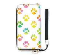 Anceky Wallet for Women Colored Dog Footprints Card Holder Clutch Stylish Leather Wallet with Wrist Strap Long Womens Purse for Gift