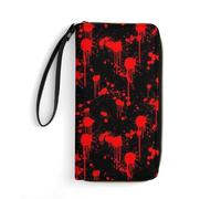 Anceky Water-Resistant Classic Horror Blood Splatter Black Leather Wallet, Smooth Zipper, Portable Rope, Ideal for Men with Money Clip
