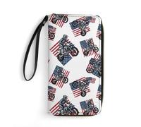 Anceky Water-Resistant Dirt Bike Motocross American Flag Leather Wallet, Smooth Zipper, Portable Rope, Ideal for Men with Money Clip