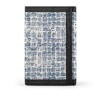 Anceky Watercolor Indigo Tie Dye Seamless Japanese Modern Batik Tiles Trifold Wallet, Stylish Purse with Keychain, Credit Pass Case Card-Holder for Crash Bills Receipts Women Men 5 x 3.3 x 0.2 Inch