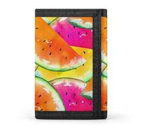 Anceky Watercolor Watermelon Tropical Fruits Pink Orange Yellow Paint Trifold Wallet, Stylish Purse with Keychain, Credit Pass Case Card-Holder for Crash Bills Receipts Women Men 5 x 3.3 x 0.2 Inch