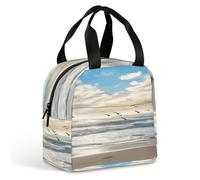 Anceky Waves on The Beach with Sea Birds Cooler Bag Heavy Duty Lunch Box Soft Leakproof Insulated Tote with Zipper Large Capacity Reusable Lunch Bag Adult Lunchbox for Work Picnic Camping Outdoor