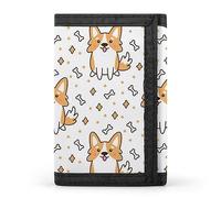 Anceky Welsh Corgi Dog Breed Bones Stars Seamless on White Print Trifold Wallet, Stylish Purse with Keychain, Credit Pass Case Card-Holder for Crash Bills Receipts Women Men 5 x 3.3 x 0.2 Inch