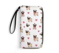 Anceky Women Elegant Wallets, Zipper Closure, Credit Card ID, Lightweight Portable Design, Travel Ready, Love Heart Pug