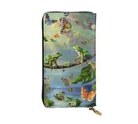 Anceky Women's Leather Wallet - Many Frogs Sing on The Branches Butterflies Prints Coin Purse Travel Card Holder Zipper Purse Cell Phone Handbag