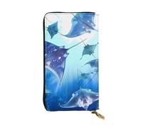 Anceky Women's Leather Wallet - Sea Animals Stingrays Prints Coin Purse Travel Card Holder Zipper Purse Cell Phone Handbag