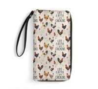Anceky Women's Multifunctional Life is Better with Chickens White Rooster Leather Wallet, High Capacity, Water-Resistant, Great for Travel