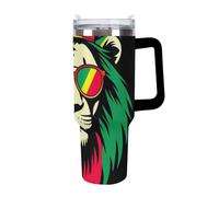 Anceky Women's Travel Coffee Tumbler Car Mug, Large Insulated Cup Stainless Steel Vacuum Ice Cup with Straw for Home Office Reggae King Rasta Flag Lion Black