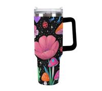 Anceky Women's Travel Coffee Tumbler Car Mug, Large Insulated Cup Stainless Steel Vacuum Ice Cup with Straw for Home Office Beautiful Magical Flowers Goth Moon Mushrooms Frogs