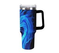 Anceky Women's Travel Coffee Tumbler Car Mug, Large Insulated Cup Stainless Steel Vacuum Ice Cup with Straw for Home Office Blue Fire Flame Dragon