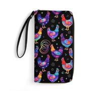 Anceky Women's Wallet Ladies Wristlet, Large Capacity, Zipper Pocket, Perfect for ID Cards, Colorful Chicken Funny Rooster Chickens