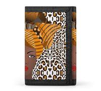 Anceky Wrap Afro Woman Leopard Skin Black African Women Trifold Wallet, Stylish Purse with Keychain, Credit Pass Case Card-Holder for Crash Bills Receipts Women Men 5 x 3.3 x 0.2 Inch