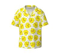 Anceky Yellow Chicken Printing Men's Beach Shirt Short Sleeves with Button Summer Cuban Shirt Hawaiian Shirt for Vacation