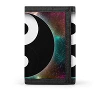 Anceky Yin Yang Symbol on Colorful Green Pink Yellow Galaxy Space Stars Trifold Wallet, Stylish Purse with Keychain, Credit Pass Case Card-Holder for Crash Bills Receipts Women Men 5 x 3.3 x 0.2 Inch