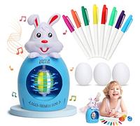 Ancesfun Easter Egg Decorating Kit for Kids, DIY Spinning Egg Craft, Motorised Bunny Toy with Music & LED Lights, Includes 8 Colourful Markers and 3 Plastic Eggs, Gift for Boys Girls Age 3+