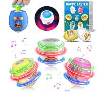 Ancesfun Easter Eggs Light Up Spinning Tops Toys, 6 PCS Gyroscope Flashing with LED Lights and Music Novelty Bulk Toys, Easter Egg Hunt Fillers Kit, Gifts for Kids Girls Boys 3-12+
