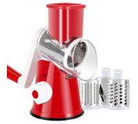 Ancevsk Manual Rotary Cheese Grater, Mandoline Vegetable Slicer with 3 Interchangeable Blades (Red)