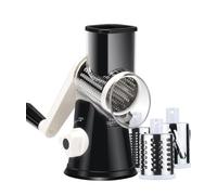 Ancevsk Rotary Cheese Grater with Handle, Manual Speed Round Cheese Shredder with Strong Suction Base, Easy to Use Potato Hashbrown Shredder with 3 Replaceable Stainless Steel Drum Blades (Black)