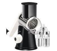 Ancevsk Rotary Cheese Grater with Handle, Manual Speed Round Cheese Shredder with Strong Suction Base, Easy to Use Potato Hashbrown Shredder with 5 Replaceable Stainless Steel Drum Blades (Black)